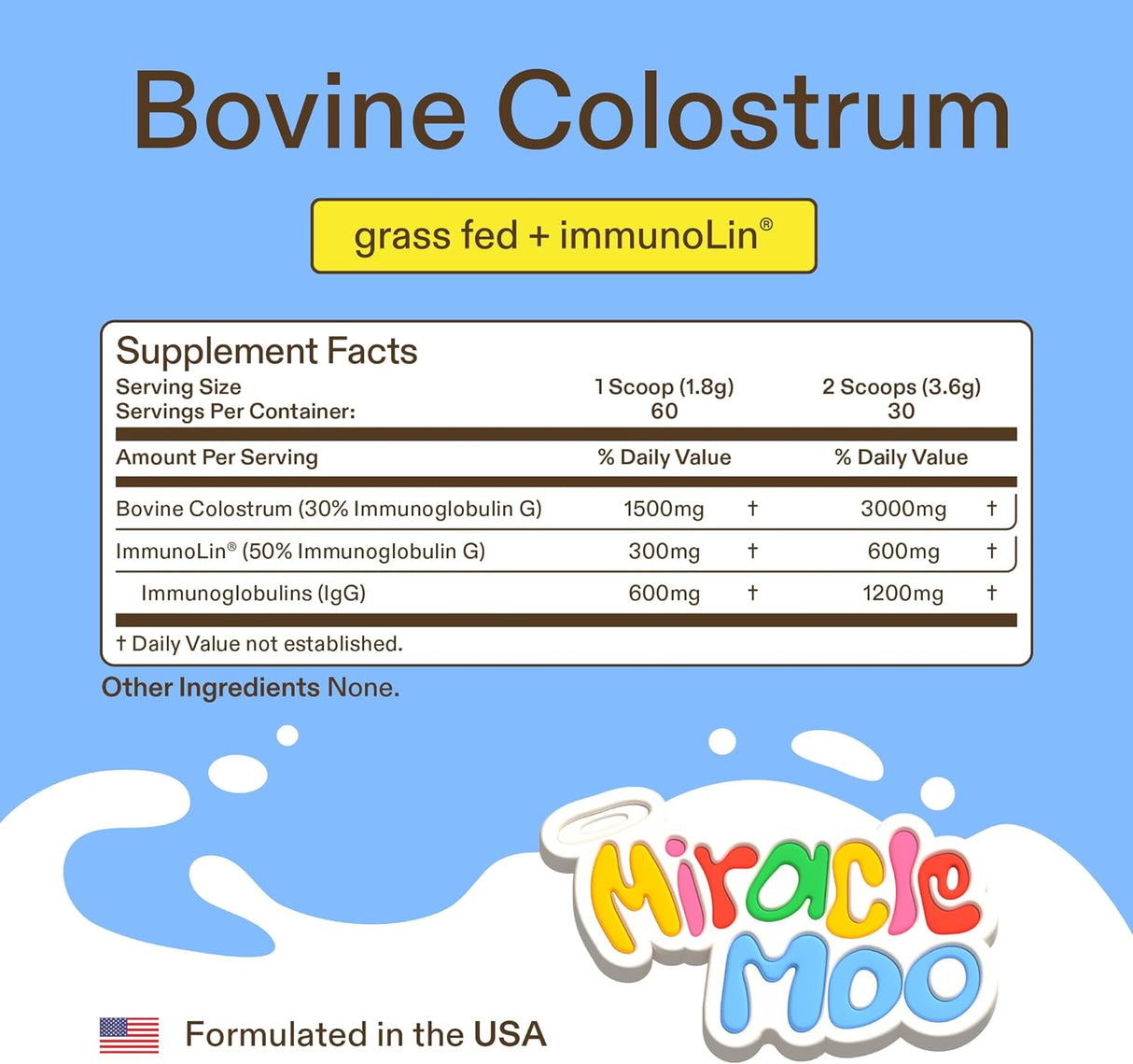 Miracle Moo Grass Fed Bovine Colostrum Supplement 3.81Oz.