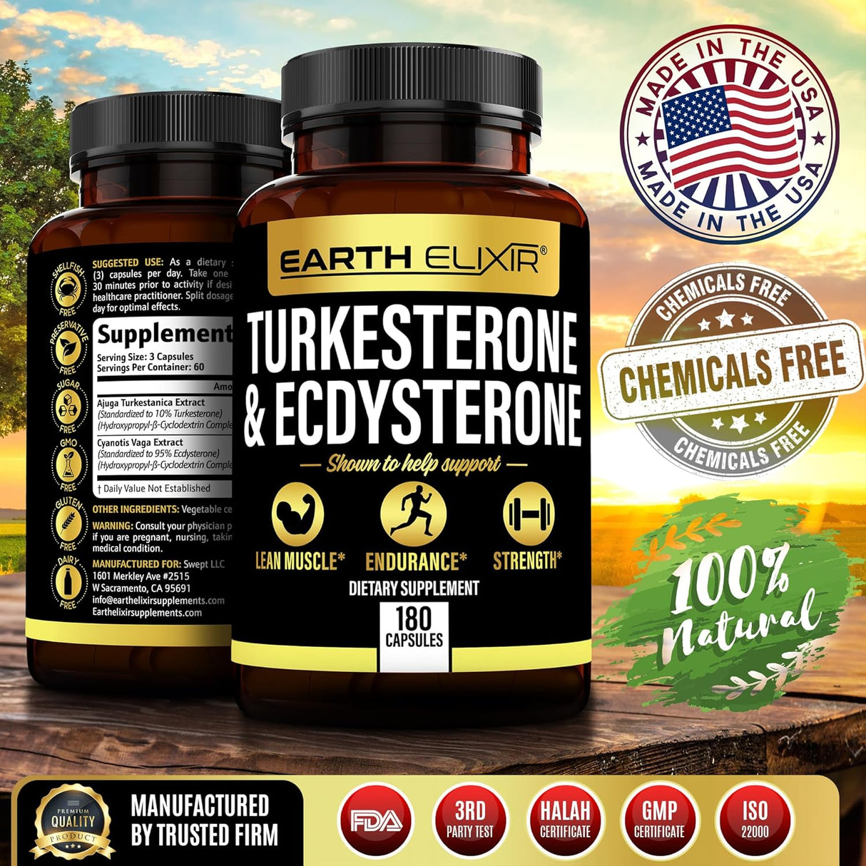 Earth Elixir Turkesterone and Ecdysterone Supplements 180 Capsulas