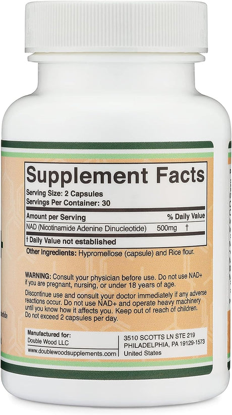 Double Wood Supplements NAD+ Supplement 500Mg. 60 Capsulas