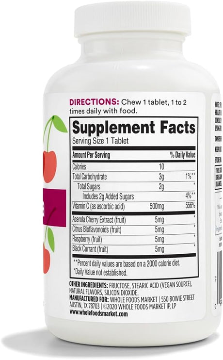 365 by Whole Foods Market Vitamin C Plus Acerola 500Mg. 90 Tabletas Masticables