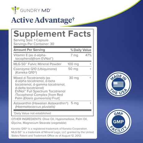 Gundry MD Active Advantage Astaxanthin and CoQ10 30 Capsulas
