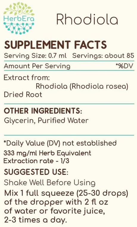 HerbEra Rhodiola B60 Alcohol-Free Herbal Extract Tincture 2 Fl.Oz.