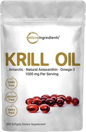Micro Ingredients Antarctic Krill Oil Supplement 1000Mg. 300 Capsulas Blandas
