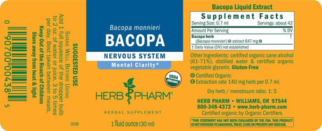 Herb Pharm Certified Organic Bacopa Liquid Extract 30Ml.