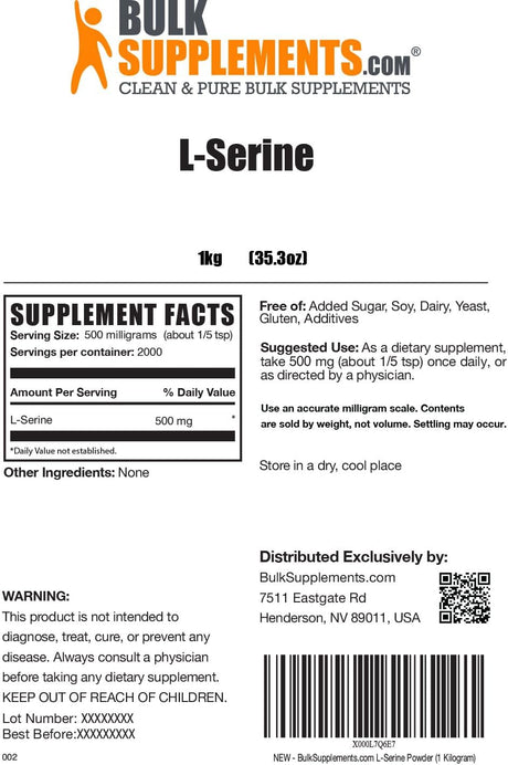 Bulk Supplements L-Serine Powder 1 Kg.