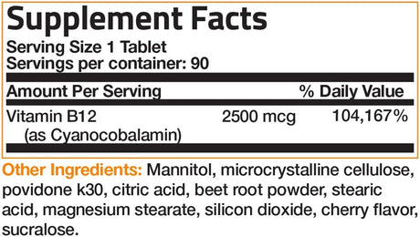 Bronson Vitamin B12 2500mcg Shot of Energy Fast Dissolve Chewable Tablets 90 Tabletas