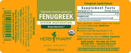 Herb Pharm Certified Organic Fenugreek Liquid Extract 30Ml.