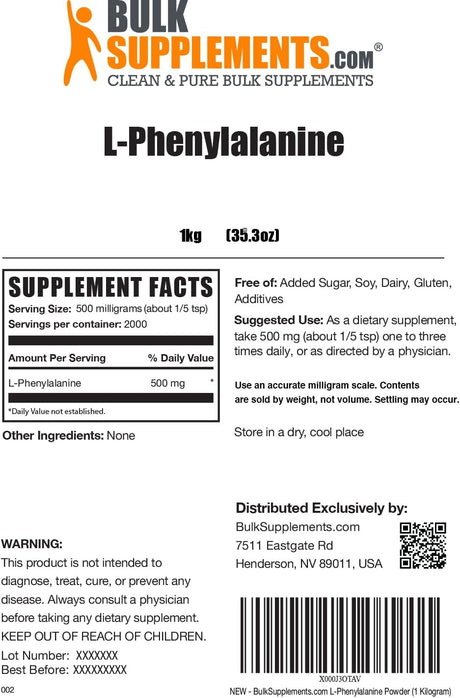 Bulk Supplements L-Phenylalanine Powder 1 Kg.