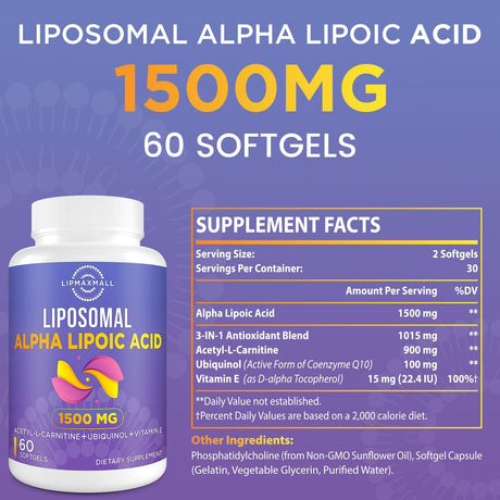 Lipmaxmall Liposomal Alpha Lipoic Acid 1500Mg. 60 Capsulas Blandas