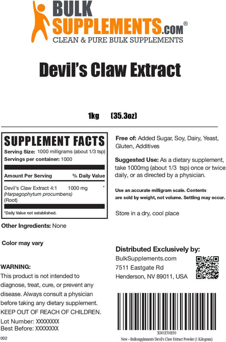 Bulk Supplements Devil's Claw Extract Powder 1Kg.