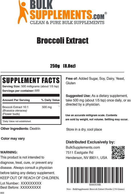Bulk Supplements Broccoli Extract Powder Sulforaphane 250Gr.