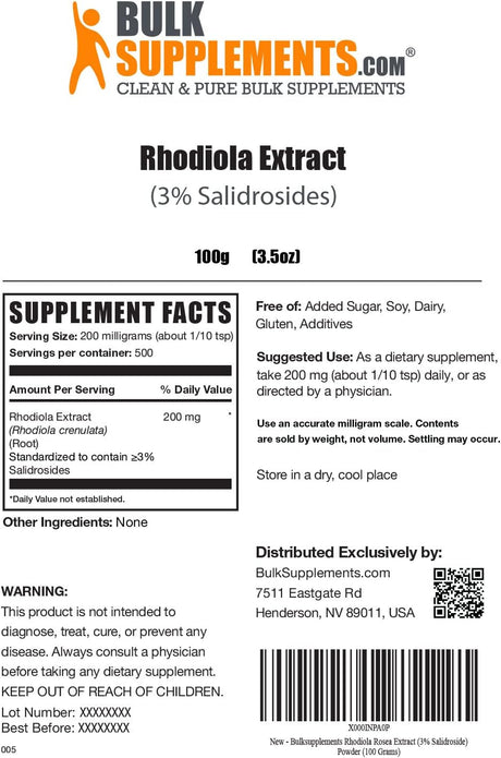Bulk Supplements Rhodiola Extract Powder 100Gr.