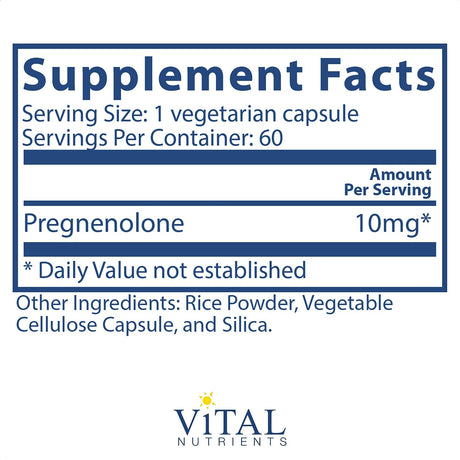 Vital Nutrients Pregnenolone 10Mg. 60 Capsulas