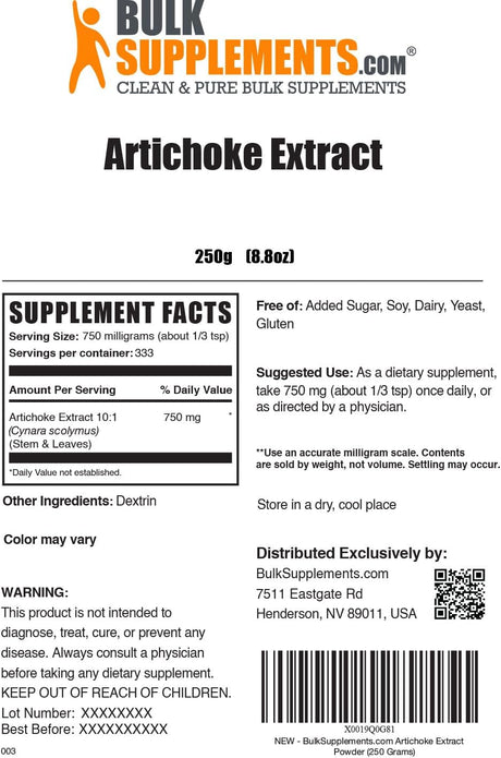 Bulk Supplements Artichoke Extract Powder 250Gr.