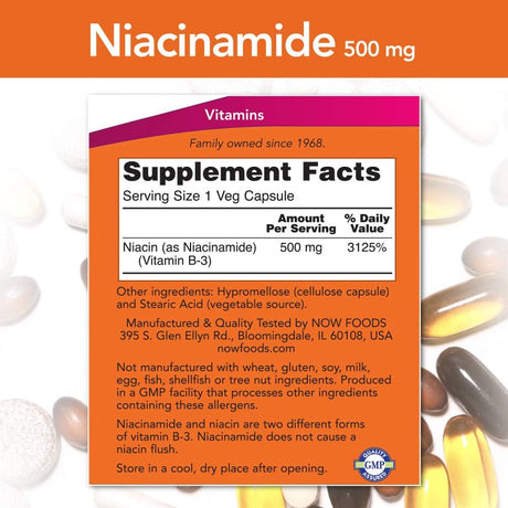 Now Supplements Niacinamide 500Mg. 100 Capsulas 3 Pack