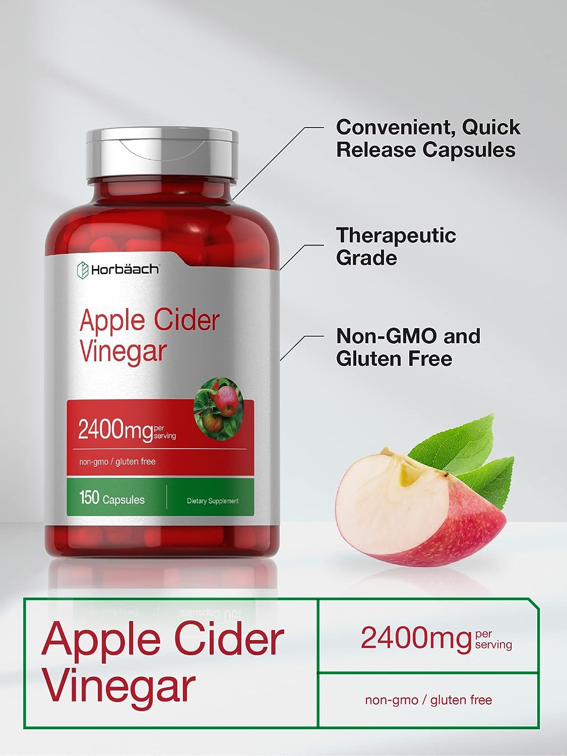 Horbaach Apple Cider Vinegar 2400Mg. 150 Capsulas