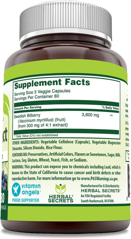 Herbal Secrets Bilberry Extract 3600Mg. 240 Capsulas