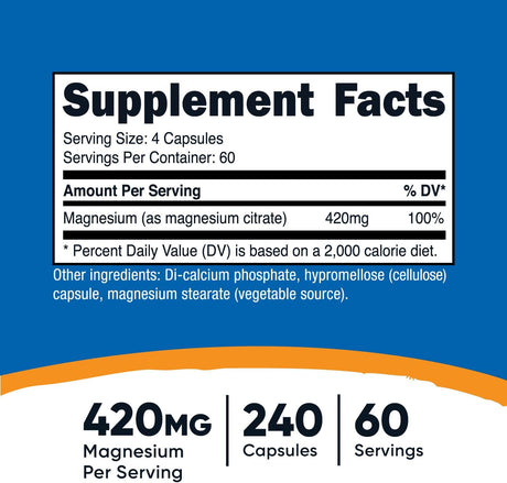 Nutricost Magnesium Citrate 420Mg. 240 Capsulas