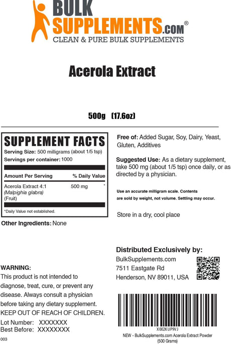 Bulk Supplements Acerola Cherry Extract Powder 500Gr.