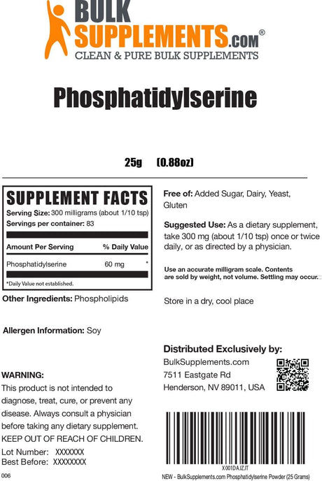 Bulk Supplements Phosphatidylserine Powder 25Gr.