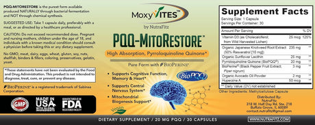 MoxyVites PQQ MITORESTORE Brain Supplement 30 Capsulas