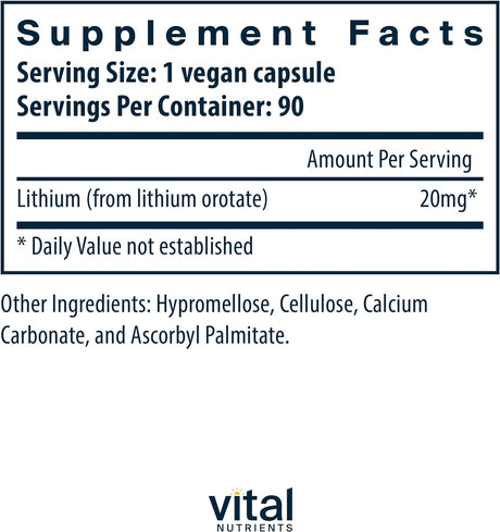 Vital Nutrients Lithium Orotate 20Mg. 90 Capsulas