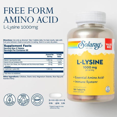 Solaray L-Lysine 1000Mg. 180 Tabletas