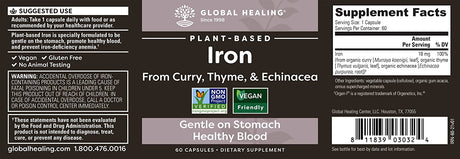 Global Healing Iron Supplement for Women and Men 60 Capsulas