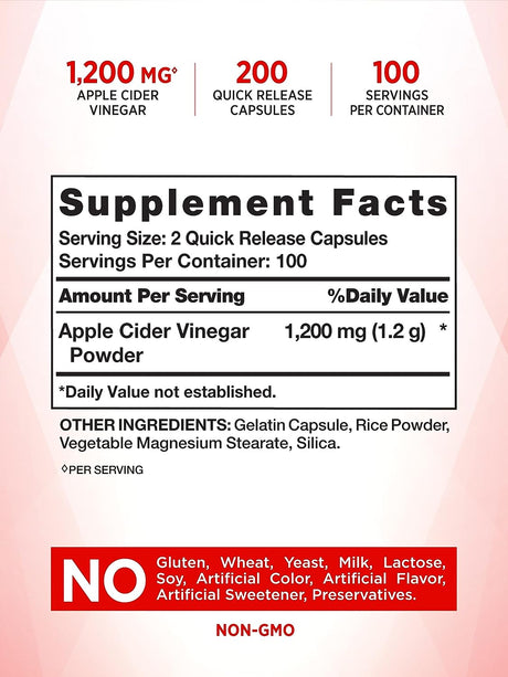Nature's Truth Apple Cider Vinegar 1200Mg. 200 Capsulas