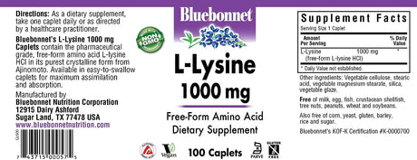 Bluebonnet L-Lysine 1000Mg. 100 Tabletas
