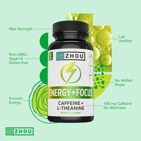 Zhou Natural Caffeine with L-Theanine 60 Capsulas