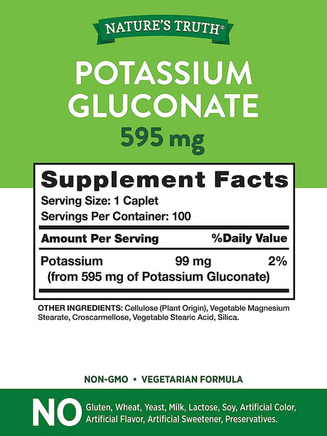 Nature's Truth Potassium Gluconate 595Mg. 100 Capsulas