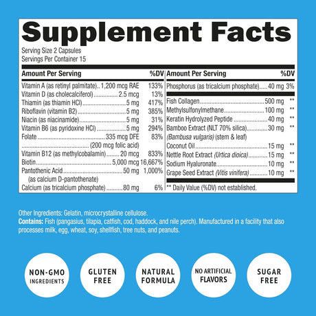 Super Natural Goods Biotin and Collagen Vitamins + Keratin with Folate 30 Capsulas