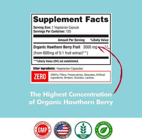 Happi Mi Nutrition Hawthorn Berry 5:1 Extract 3000Mg. 120 Capsulas