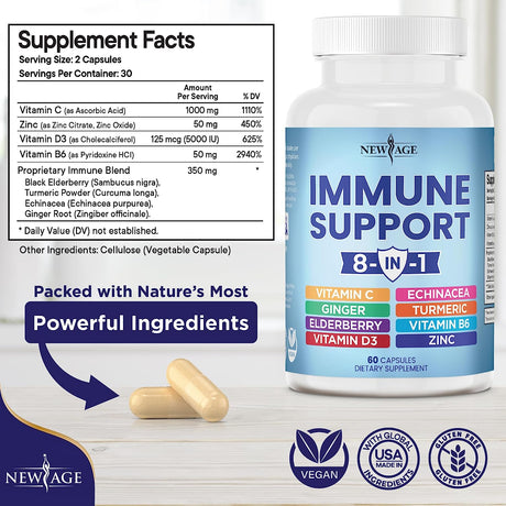 NEW AGE 8 in 1 Immune Support Booster 60 Capsulas 2 Pack