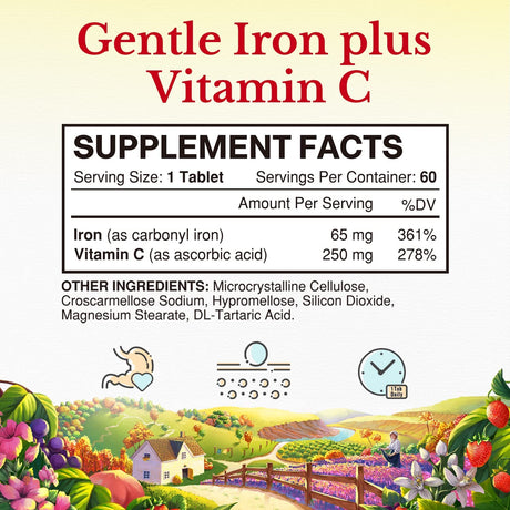 Vitalitown Iron 65Mg. Carbonyl Iron with 250Mg. Vitamin C 60 Tabletas
