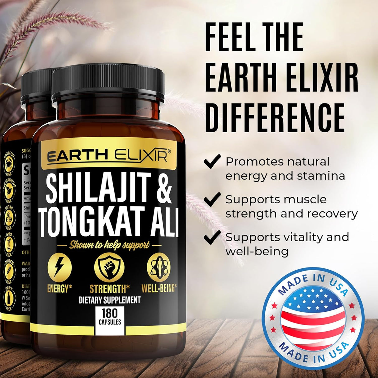 Earth Elixir Shilajit 1000Mg. & Tongkat Ali 180 Capsulas