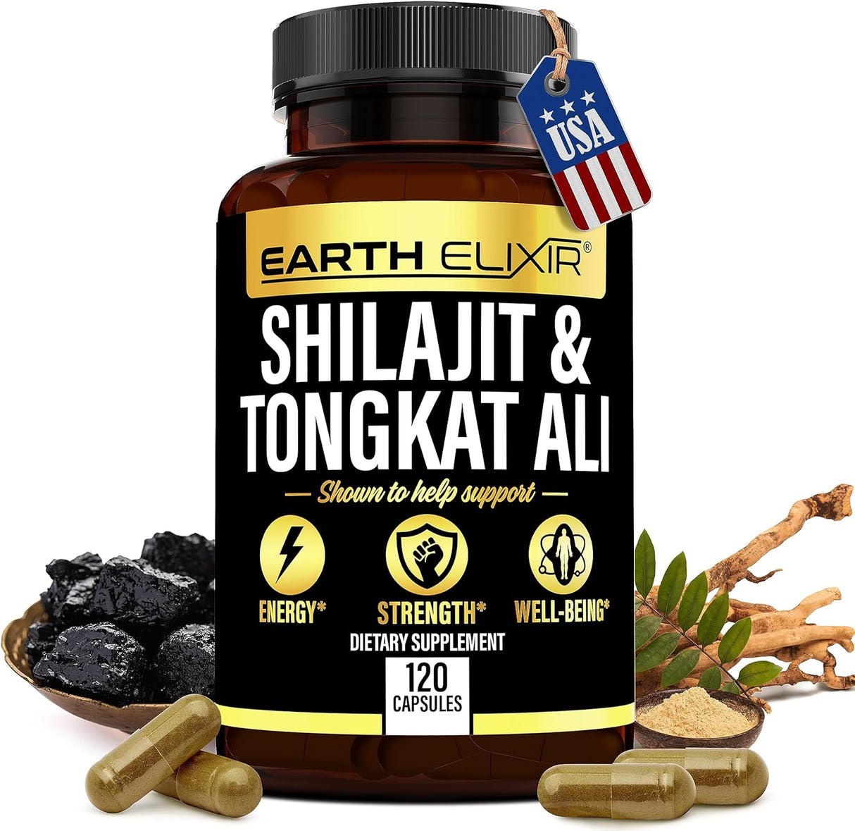 Earth Elixir Shilajit 1000Mg. & Tongkat Ali 180 Capsulas