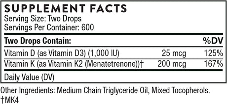Thorne Vitamin D + K2 Liquid 30Ml.