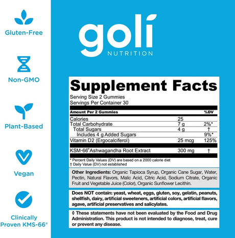 Goli Nutrition Ashwagandha & Vitamin D Gummy Mixed Berry 60 Gomitas
