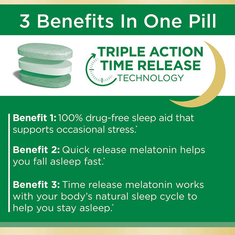 Nature's Bounty Melatonin Sleep3 Stress Support Tri-Layer 56 Tabletas