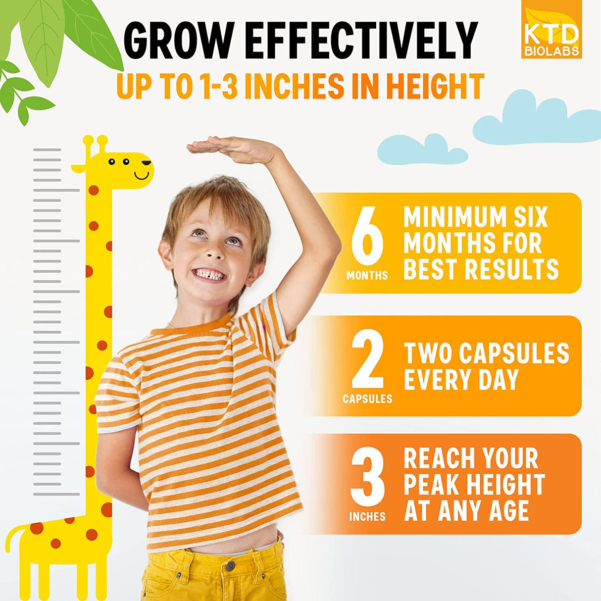 KTD BIOLABS Height Growth Maximizer Height Increase Pills for Adults & Kids Growth 60 Caps.