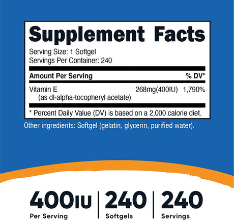 Nutricost Vitamin E 400IU 240 Capsulas