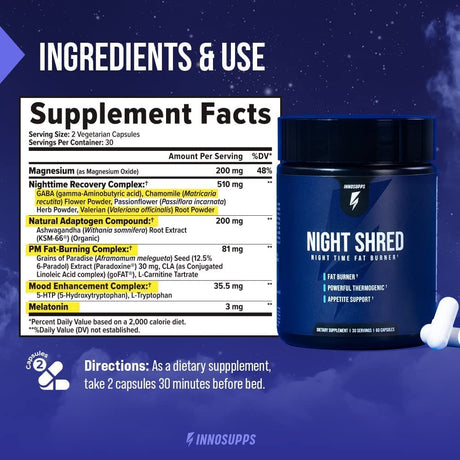 InnoSupps Night Shred Night Time Fat Burner and Natural Sleep Support 60 Capsulas