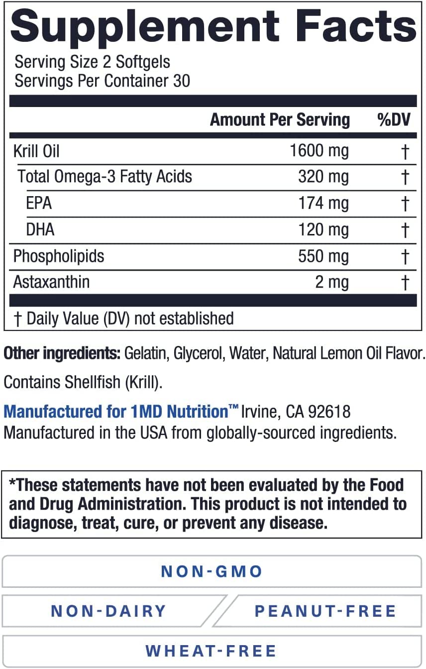 1MD Nutrition KrillMD Antarctic Krill Oil Omega 3 60 Capsulas Blandas