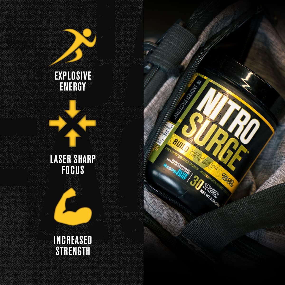 Jacked Factory NITROSURGE Build Pre Workout with Creatine for Muscle Building 30 Servicios