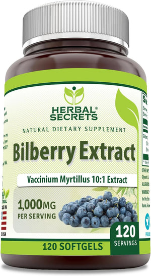 Herbal Secrets Bilberry Extract 1000Mg. 120 Capsulas Blandas
