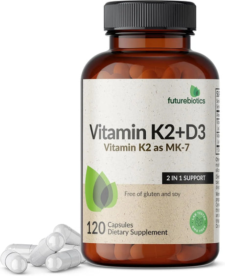 FUTUREBIOTICS - Futurebiotics Vitamin K2 MK7 with D3 120 Capsulas - The Red Vitamin MX - Suplementos Alimenticios - {{ shop.shopifyCountryName }}