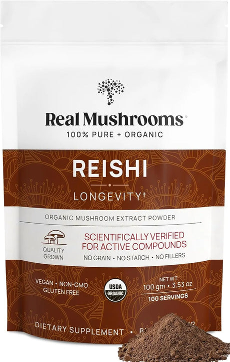 REAL MUSHROOMS - Real Mushrooms Reishi Powder 100 Servicios 100Gr. - The Red Vitamin MX - Suplementos Alimenticios - {{ shop.shopifyCountryName }}