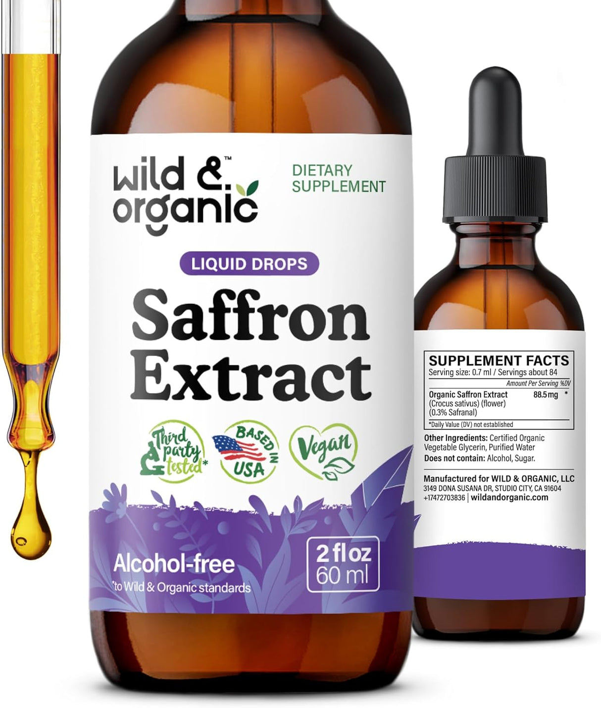 Wild & Organic Saffron Tincture 88.5Mg. 2 Fl.Oz.